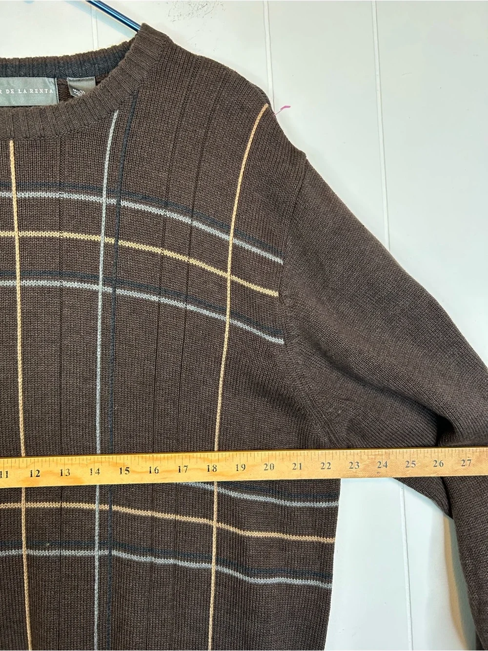 Oscar De La Renta Pullover Sweater Cotton Crewneck Mens Size XL Brown 343